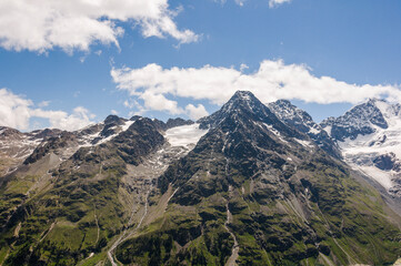 Piz Roseg, Piz Scerscen, Wanderweg, Fuorcla Surlej, Murtèl, Corvatsch, Gletscher, Piz Scerscen, Piz Bernina, Tschierva Gletscher, Piz Tschierva, Engadin, Alpen, Graubünden, Sommer, Schweiz