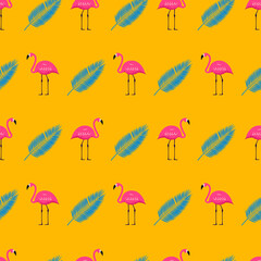 Pink Flamingo Seamless Pattern Background. Vector Illustration