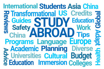 Study Abroad Word Cloud on White Background