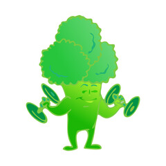 Cute broccoli cartoon character posing and demonstrating its muscles. Healthy food. - 364767486