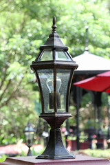 The outdoor lamp decorated in the restaurant.