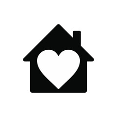 Icon with a house and a heart inside. Self isolation.