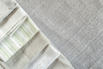 Texture of old and modern linen fabric. Homespun and factory textiles
