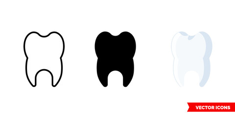 Tooth icon of 3 types. Isolated vector sign symbol.