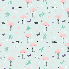 Pink Flamingo Seamless Pattern Background. Vector Illustration