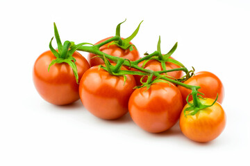 Cherry tomatoes on a branch isolated on a white background.