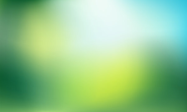 Abstract nature blurred background. Green gradient backdrop with sunlight. Ecology concept for your graphic design, banner or poster. Vector illustration.
