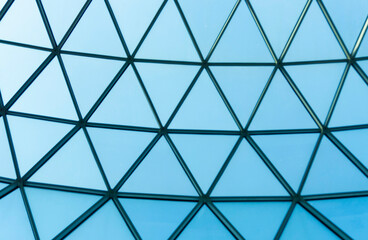 Abstract triangle pattern. Geometric ceiling shot. Futuristic design. High-tech pattern.