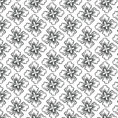 Vector abstract transparent ornament monochrome seamless floral pattern background tile 