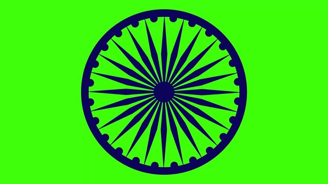 beautiful view of rotating Ashok Chakra on black and green screen