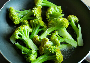 Broccoli is an edible green plant in the cabbage family (Brassicas) whose large flowering head and stalk is eaten as a vegetable. Fried broccoli homemade healthy food.