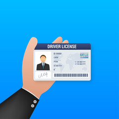 Man driver license plastic card template. Id card. Vector stock illustration.