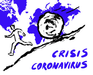 Man run economic crisis corona vector world map