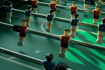 Close up shot of the traditional football table.