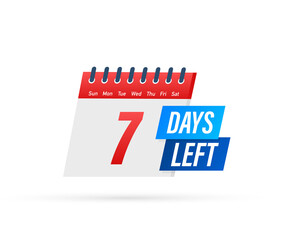 7 Days Left label on white background. Flat icon. Vector illustration.