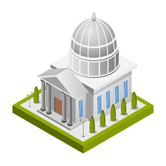 Graphic mall, White house building, Isometric 3D illustration.