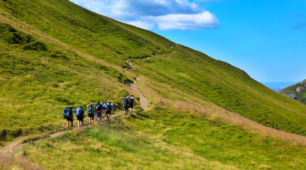 Fototapeta na wymiar group of hiker with backpack in mountain
