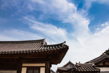 Korean Traditional House with beautiful cloud for design write