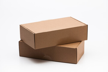 Packing cardboard boxes on white background stack or open