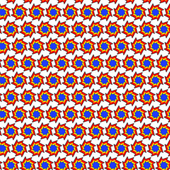 Vector abstract transparent geometric colorful seamless pattern background tile with blue flowers and yellow and red petals 