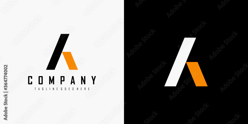 Poster abstract initial letter a and h linked logo. black and orange geometric shape isolated on double bac