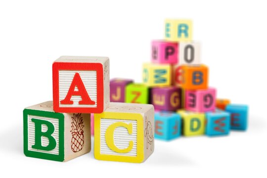 Wooden blocks with ABC letters on the desk