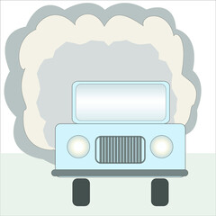 Car with smoke exhaust. Harm to the environment. Old car. Harmful air emissions.