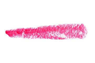 Pink lipstick smudge on white background isolation, top view