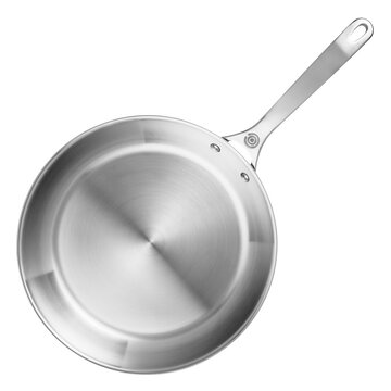 Frying Pan or Skillet Pan Isolated on White Background. Top View of Stainless Steel Frypan. Metal Skillet Pan. Cooking Pot and Pan