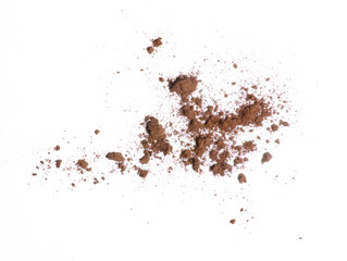 Cocoa powder heap on white background isolation, top view
