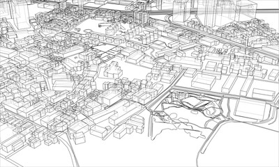 Outline city concept. Wire-frame style