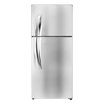 Fridge Freezer Isolated on a White Background. Front View of Smart Refrigerator. Kitchen Appliances. Clipping Path