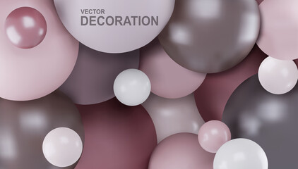 Vector abstract background with 3d spheres. Balls are pastel color. Modern element for design, banner.