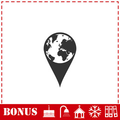 Globe pin icon flat