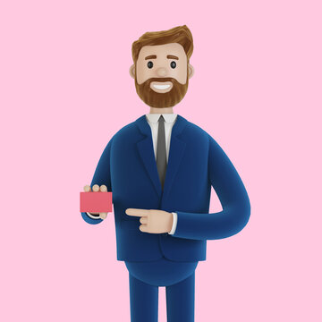 Cartoon character with credit card. 3d illustration.