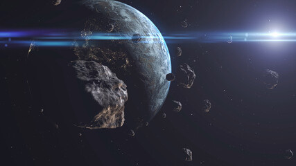 Large Group of Asteroids Meteors Moving Towards Planet Earth © ImageBank4U