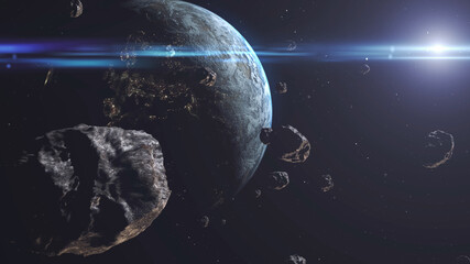 Large Group of Asteroids Meteors Moving Towards Planet Earth © ImageBank4U