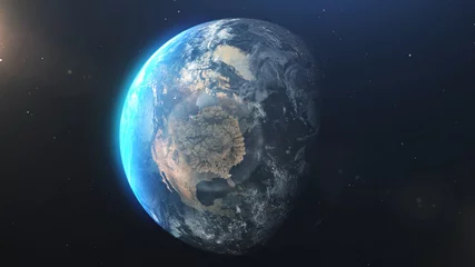 Fotobehang Volle maan en bomen Nucleaire atoomexplosie boven het continent van Amerika, zicht op de kosmische ruimte Wereld angst voor kernoorlog concept, 3D-illusration