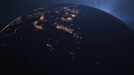 Planet earth from space Beautiful Sunrise world skyline.