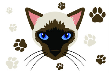 Siamese cat face seamless pattern background illustration