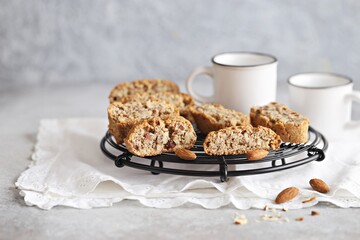 Healthy Keto Almond Biscotti. Low carb and gluten free keto, paleo cookies. Selective focus