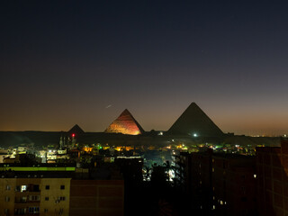 pyramid in giza at night, partly illustrated