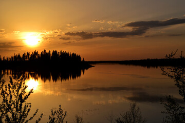 Naklejka na ściany i meble Sunset on Astotin Lake