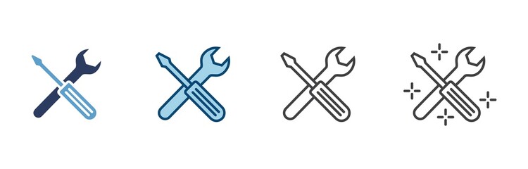 wrench and screwdriver icon in different style isolated on white background. vector Illustration.