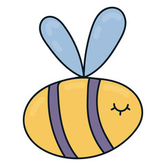striped yellow-violet bee with wings, insect, doodle vector illustration
