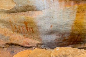 Human figures, Sevilla Bushman Rock Art Trail, Clanwilliam, Cederberg Mountains, Western Cape province, South Africa, Africa