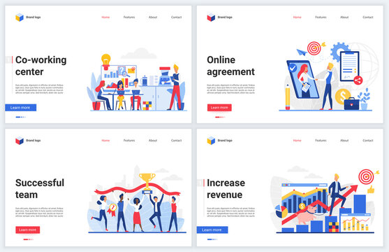 Success teamwork, business partnership vector illustration. Creative concept banner set, interface website design of cartoon business partners work, successful corporate strategy to increase wealth