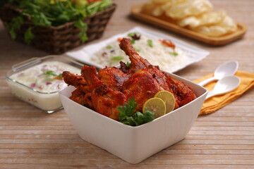Tandoori chicken_wooden  background