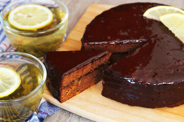 Traditional Austrian cake with green tea