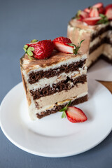 strawberry cheesecake cake chocolate, cream and decoration
